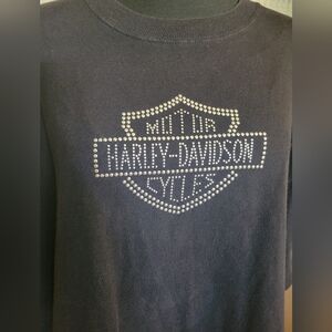 Vintage Ladies OS Harley-Davidson Black Tee Silver Studded Emblem